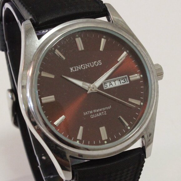 Men's Contemporary Sport watch Black Tropical Rubber Strap Day Date 40mm - Picture 8 of 12